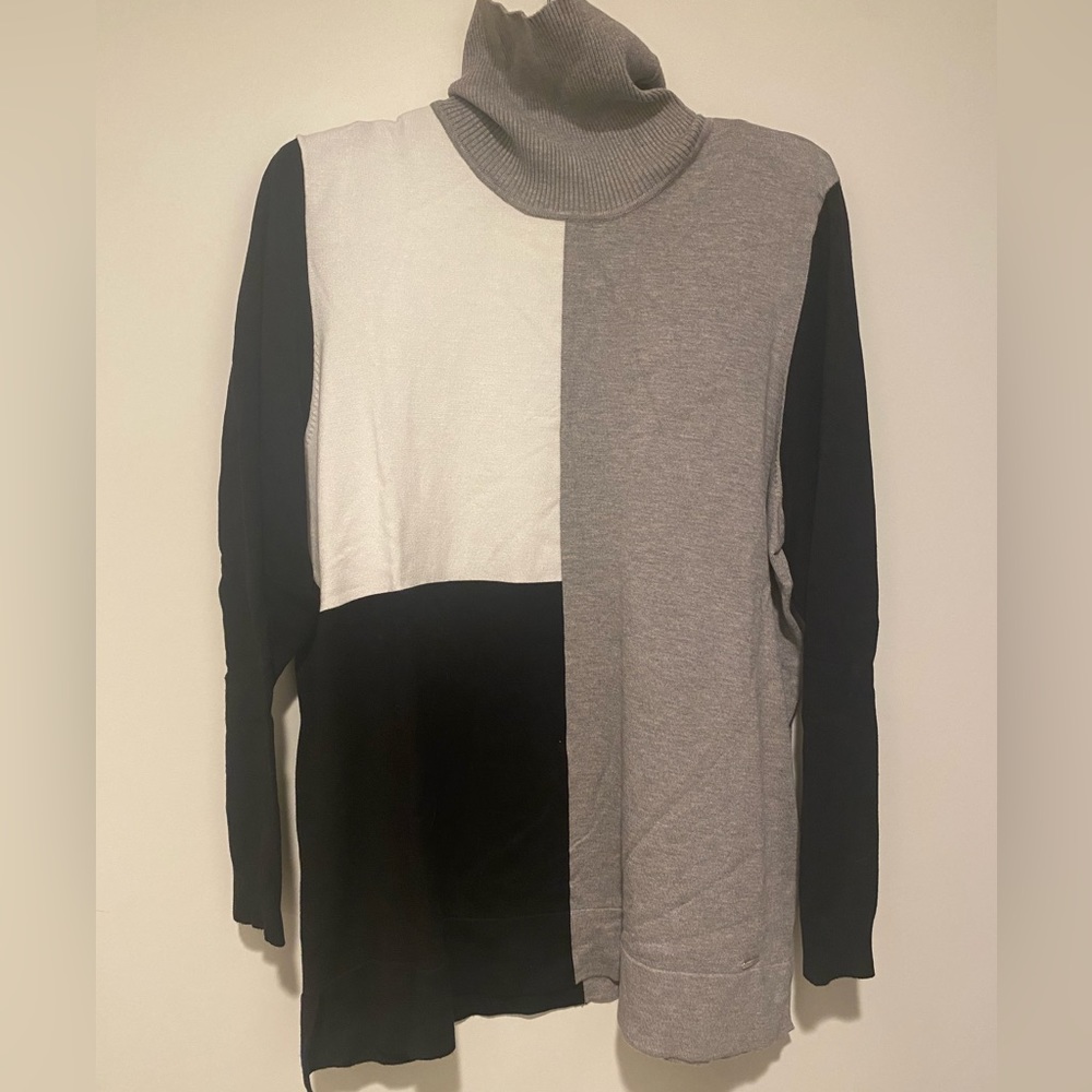 GUC CALVIN KLEIN TURTLENECK COLOR BLOCK SWEATER BLACK WHITE GREY XL